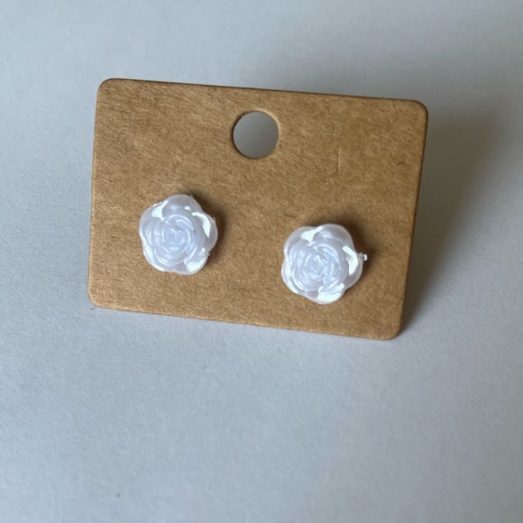 Jewelry - 2/$15- White Rose Stud Earrings Handmade